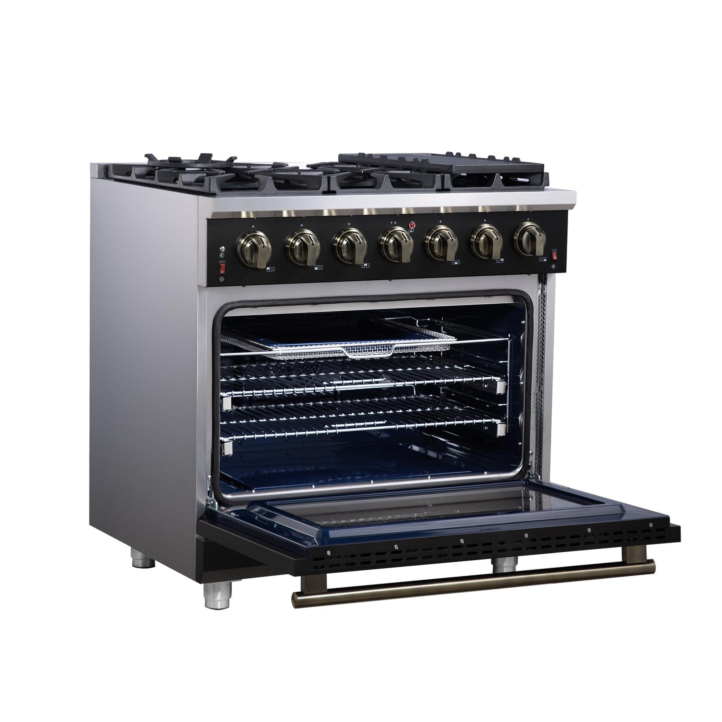 Forno FFSGS623936BLK Forno Massimo 36-Inch Black Freestanding Gas Range, 6 Sealed Burners, Convection Oven, Energy Efficient