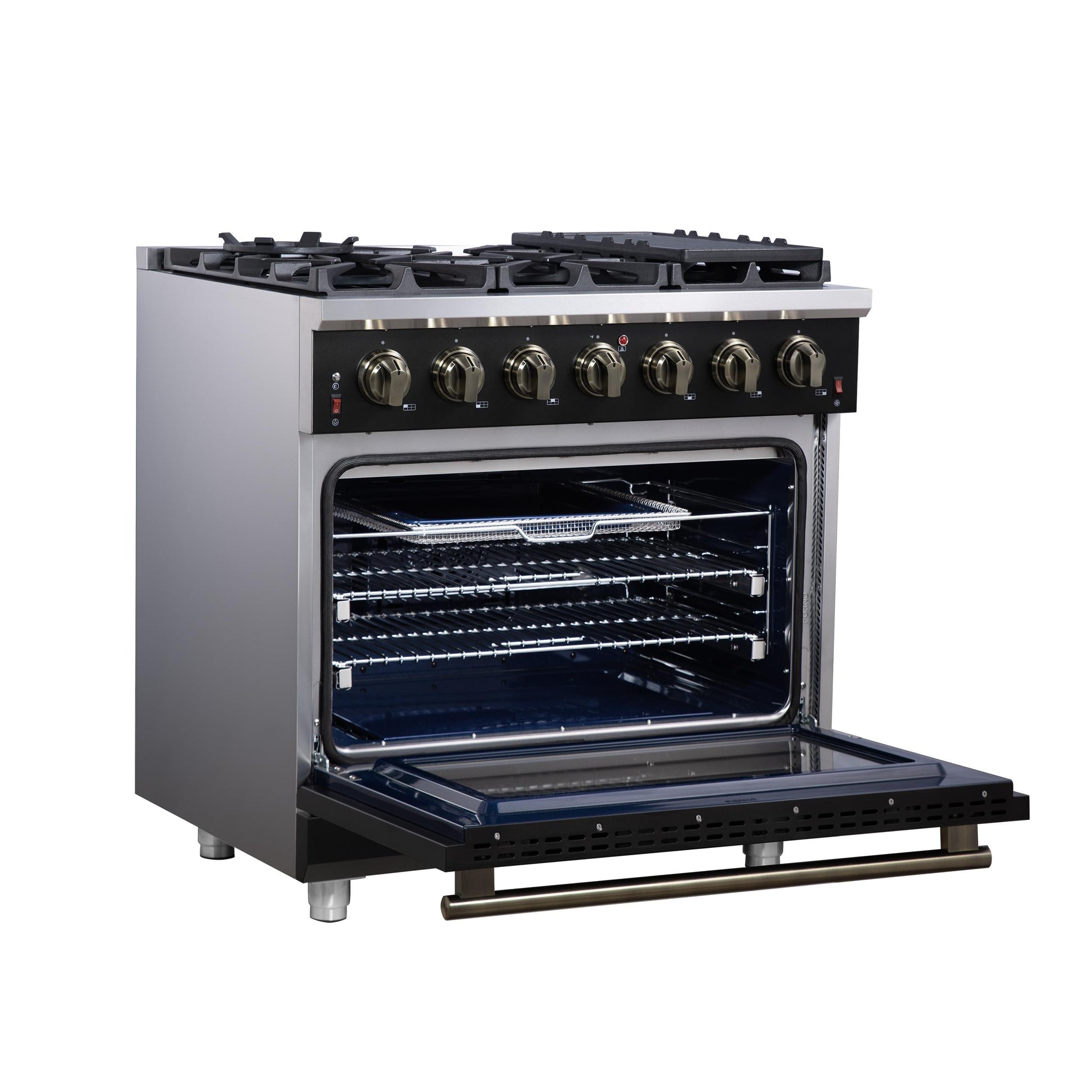 Forno FFSGS623936BLK Forno Massimo 36-Inch Black Freestanding Gas Range, 6 Sealed Burners, Convection Oven, Energy Efficient