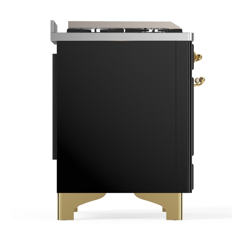 Ilve UM60FSQNR3BKG Ilve Um60Fsqnr3Bkg Majestic Iii 60 Inch Dual Fuel Range With 7 Burners, Griddle And French Top, Dual Function Burner With Up To 25,000 Btu (Natural Gas, Solid Door, Glossy Black, Brass)