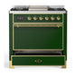 Ilve UM36FQNR3EGG Ilve Um36Fqnr3Egg Majestic Iii 36 Inch Dual Fuel Range With 6 Black Brass Burners And Griddle, Dual Function Burner Up To 25,000 Btu (Solid Door, Emerald Green, Brass, Natural Gas)