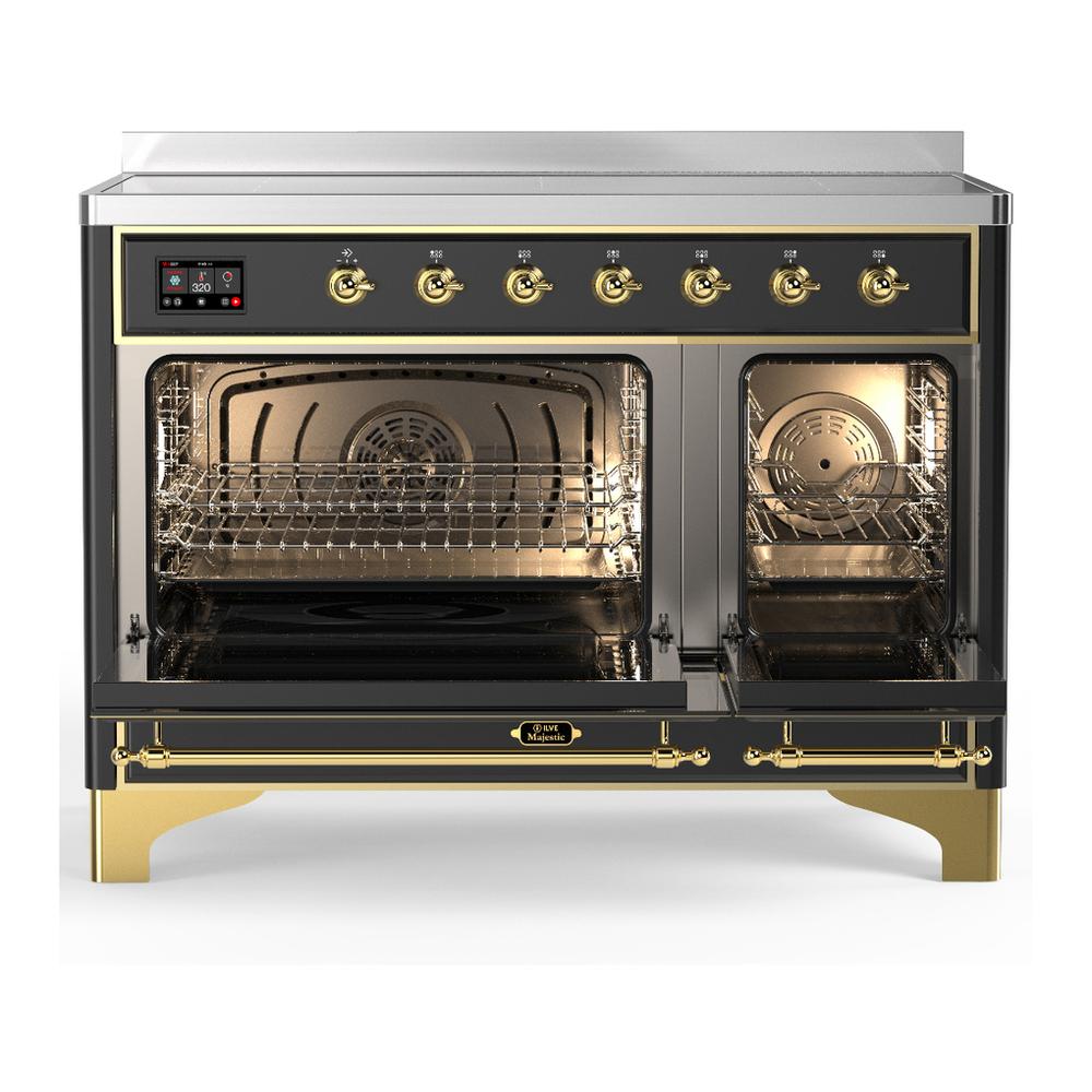 Ilve UMIB48QNR3MGG Ilve Umib48Qnr3Mgg Majestic Iii 48 Inch Induction Range With 6 Elements, 5.02 Cu. Ft. Total Oven Capacity (Solid Door, Graphite Matte, Brass)