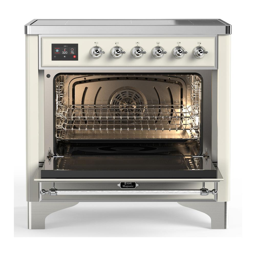 Ilve UMIB36NR3AWC Ilve Umib36Nr3Awc Majestic Iii 36 Inch Induction Range With 6 Elements, 3.5 Cu. Ft. Total Oven Capacity (Triple Glass Door, Antique White, Chrome)