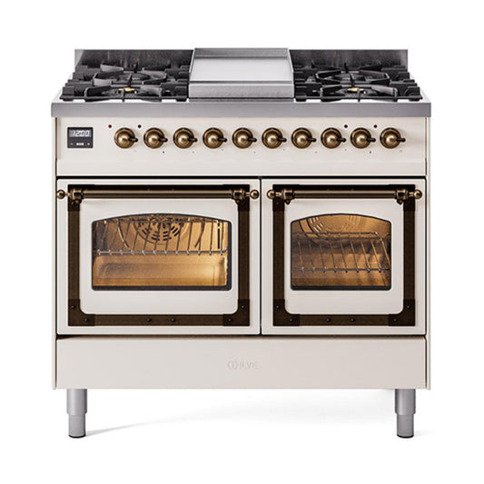 Ilve UND40FNMPAWB Ilve Und40Fnmpawb Nostalgie Ii Noblesse 40" Dual Fuel Range (Natural Gas, Triple Glass Door, Antique White, Burnished)