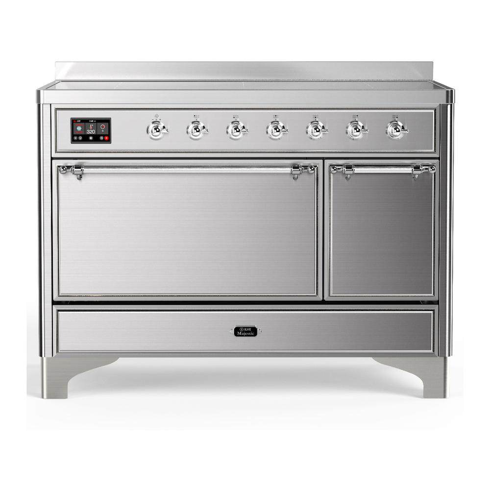 Ilve UMIB48QNR3SSC Ilve Umib48Qnr3Ssc Majestic Iii 48 Inch Induction Range With 6 Elements, 5.02 Cu. Ft. Total Oven Capacity (Solid Door, Stainless Steel, Chrome)