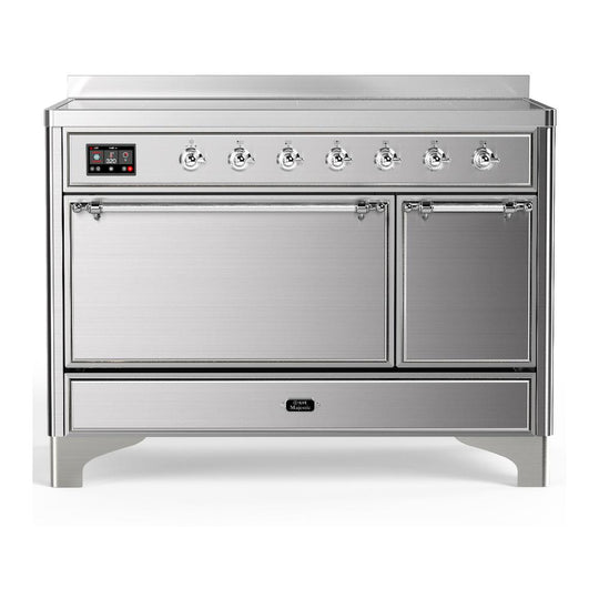 Ilve UMIB48QNR3SSC Ilve Umib48Qnr3Ssc Majestic Iii 48 Inch Induction Range With 6 Elements, 5.02 Cu. Ft. Total Oven Capacity (Solid Door, Stainless Steel, Chrome)