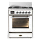 Ilve UM30NR3WHB Ilve Um30Nr3Whb Majestic Iii 30 Inch Dual Fuel Range With 5 Black Brass Burners, Dual Function Burner Up To 25,000 Btu (Natural Gas, Triple Glass Door, White, Burnished)