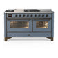 Ilve UM60FSNR3BGBLP Ilve Um60Fsnr3Bgblp Majestic Iii 60 Inch Dual Fuel Range With 7 Burners, Griddle And French Top, Dual Function Burner With Up To 25,000 Btu (Liquid Propane, Triple Glass Door, Blue Grey, Burnished)