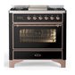 Ilve UM36FNR3BKP Ilve Um36Fnr3Bkp Majestic Iii 36 Inch Dual Fuel Range With 6 Black Brass Burners And Griddle, Dual Function Burner Up To 25,000 Btu (Triple Glass Door, Glossy Black, Copper, Natural Gas)