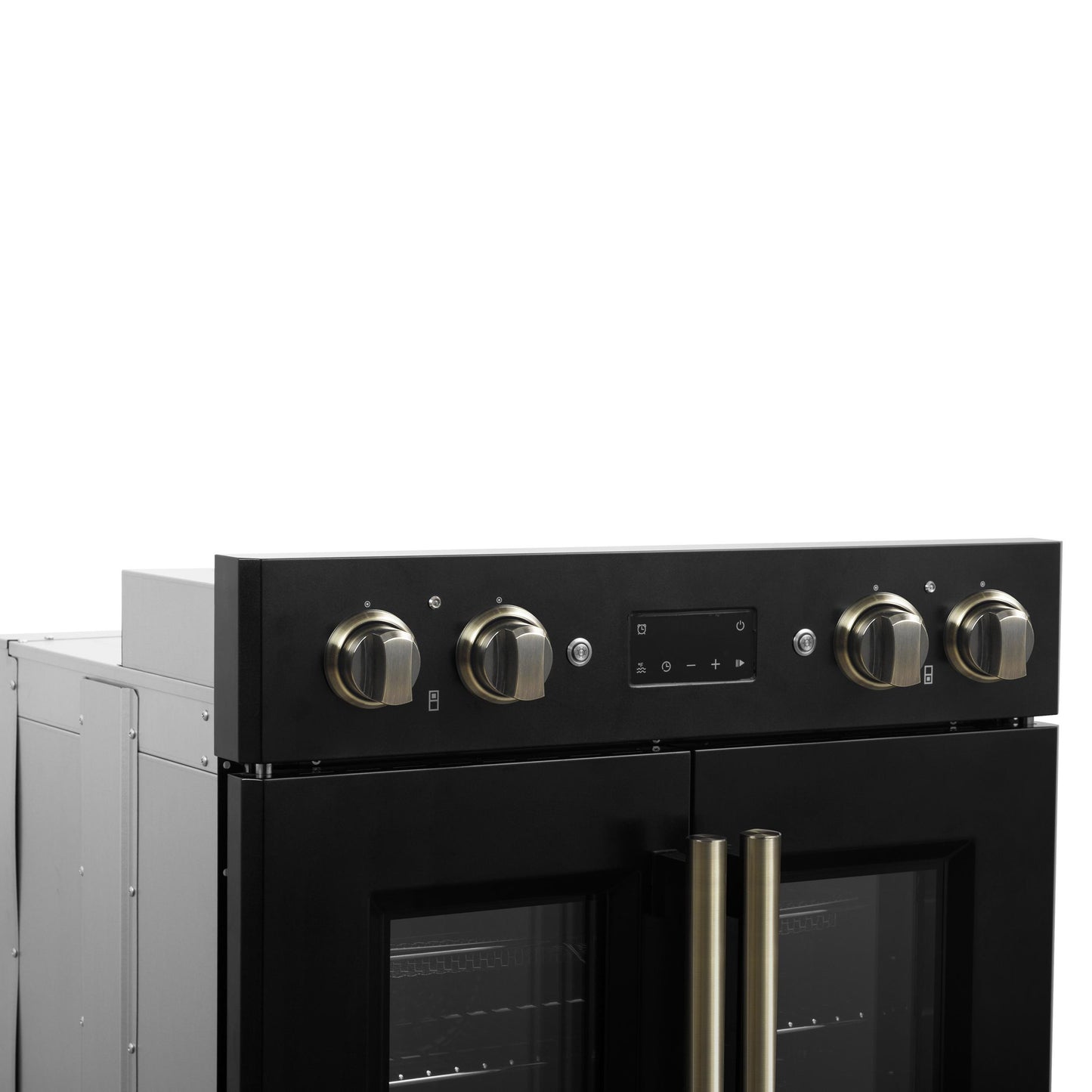 Forno FBOEL134030BLK Forno Asti 30-Inch Double Electric Wall Oven With Upper French Doors In Black & Antique Brass, 7.36 Cu. Ft. Dual True Convection, 7,200W, Air Fry, Sous Vide, Self-Clean