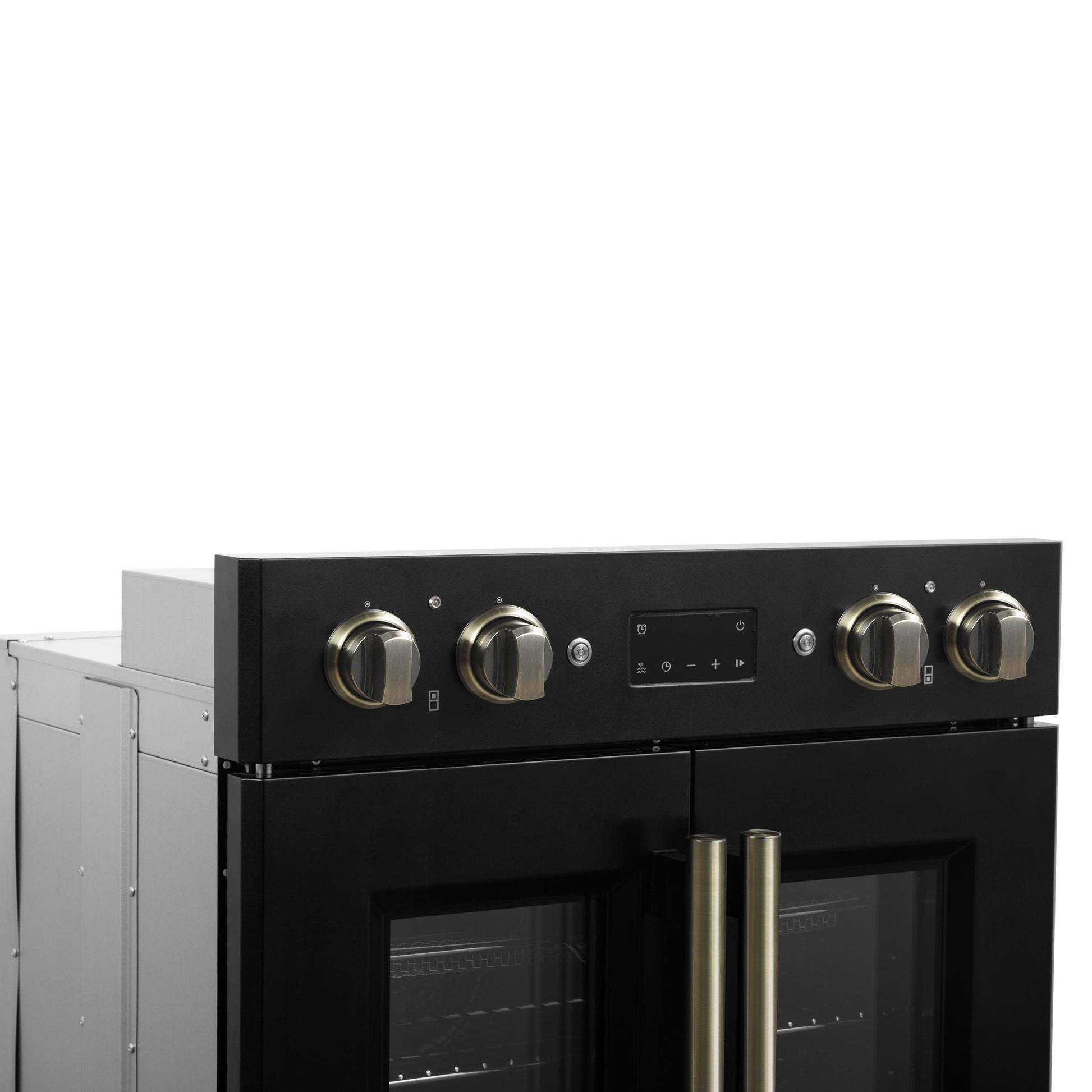 Forno FBOEL134030BLK Forno Asti 30-Inch Double Electric Wall Oven With Upper French Doors In Black & Antique Brass, 7.36 Cu. Ft. Dual True Convection, 7,200W, Air Fry, Sous Vide, Self-Clean
