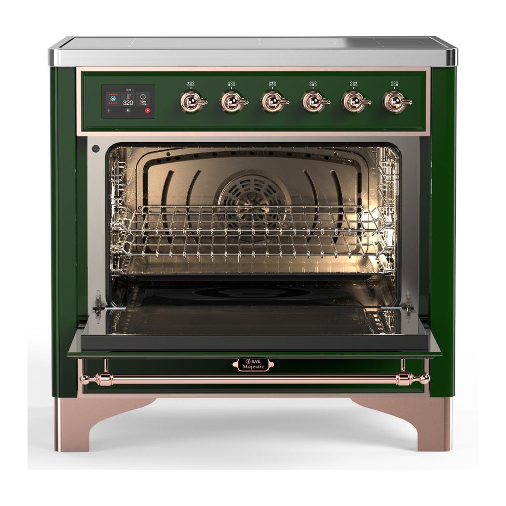 Ilve UMIB36QNR3EGP Ilve Umib36Qnr3Egp Majestic Iii 36 Inch Induction Range With 6 Elements, 3.5 Cu. Ft. Total Oven Capacity (Solid Door, Emerald Green, Copper)