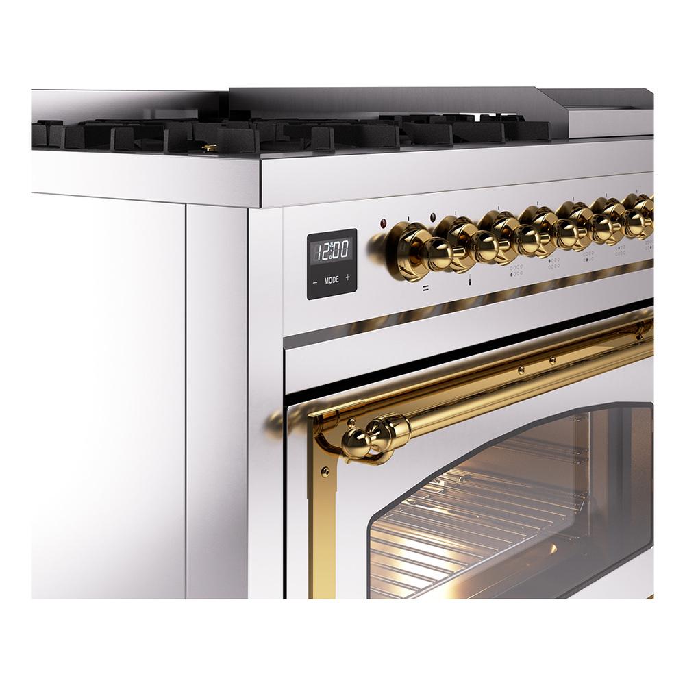 Ilve UN48FNMPSSGLP Ilve Un48Fnmpssglp Nostalgie Ii Noblesse 48" Dual Fuel Range (8 Sealed Burners + Griddle, Liquid Propane, Triple Glass Door, Stainless Steel, Brass)