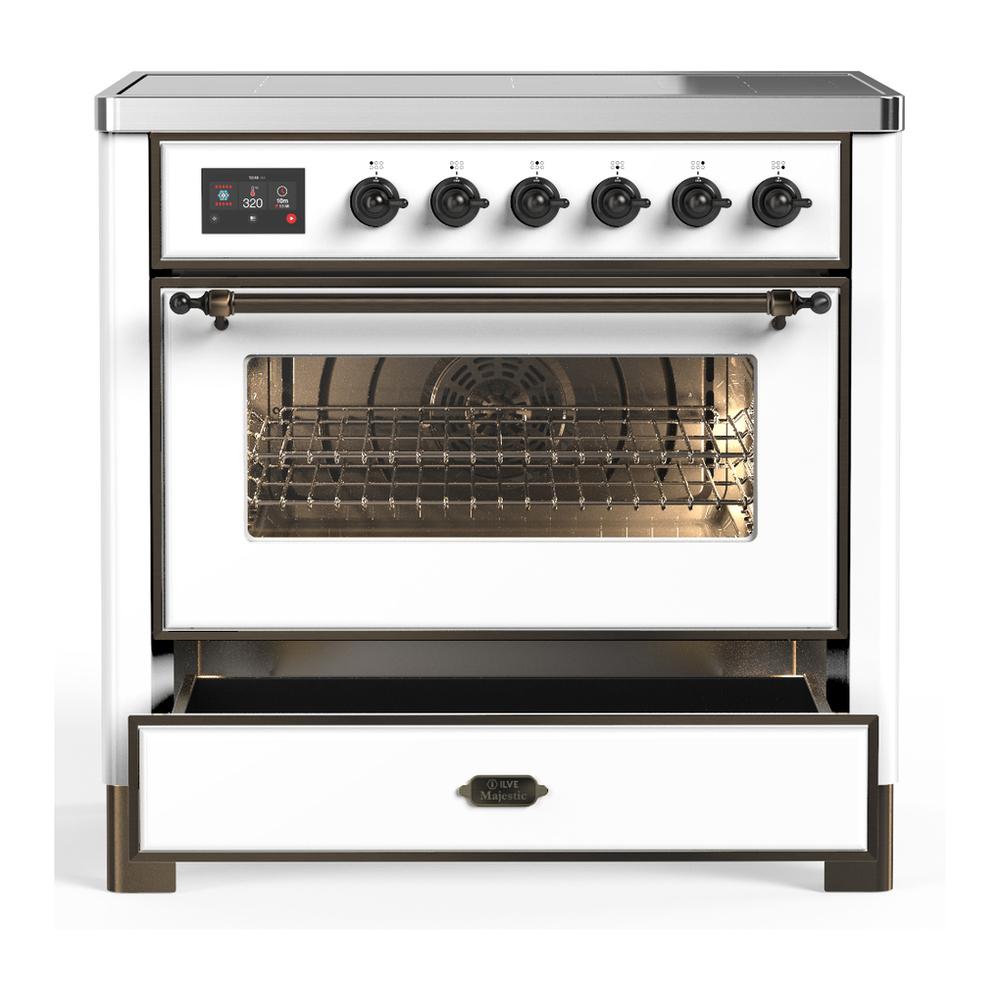 Ilve UMIB36NR3WHB Ilve Umib36Nr3Whb Majestic Iii 36 Inch Induction Range With 6 Elements, 3.5 Cu. Ft. Total Oven Capacity (Triple Glass Door, White, Burnished)