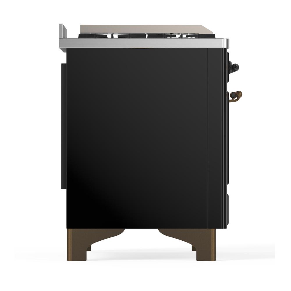 Ilve UM48FQNR3BKB Ilve Um48Fqnr3Bkb Majestic Iii 48 Inch Dual Fuel Range With 8 Burners And Griddle, Dual Function Burner Up To 25,000 Btu (Natural Gas, Solid Door, Glossy Black, Burnished)