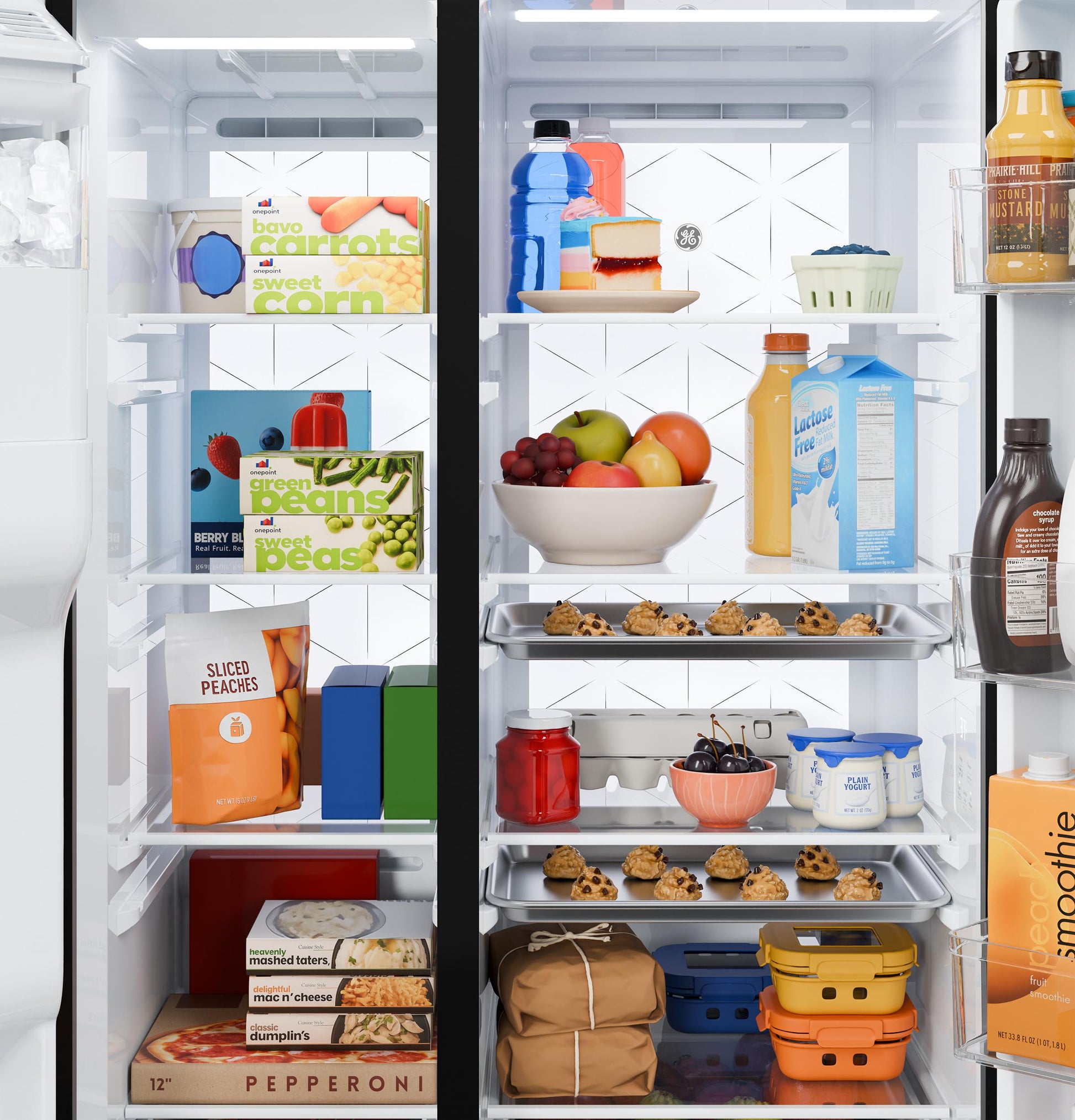 Ge Appliances GZS24PYYFS Ge® 23.5 Cu. Ft. Counter-Depth Side-By-Side Refrigerator With Led Light Walls And Extra Tall Dispenser