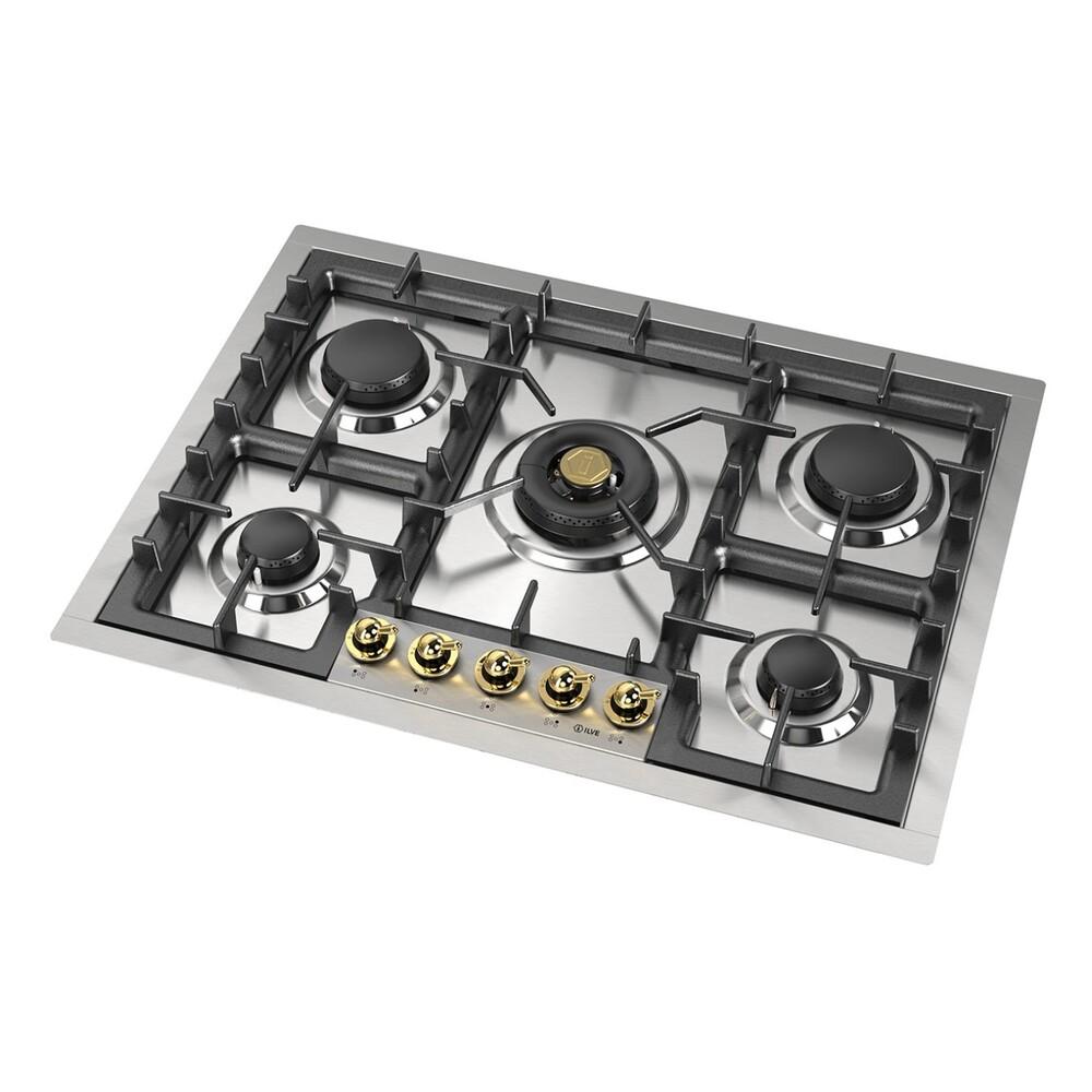 Ilve UHCPT75NSSG Ilve Uhcpt75Nssg Nostalgie Ii 30 Inch Built-In Gas Cooktop With 5 Burners, In Stainless Steel (Natural Gas)