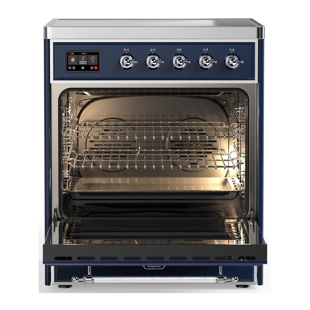 Ilve UMIB30QNR3MBC Ilve Umib30Qnr3Mbc Majestic Iii 30 Inch Induction Range With 4 Elements, 4 Cu. Ft. Oven Capacity (Solid Door, Midnight Blue, Chrome)