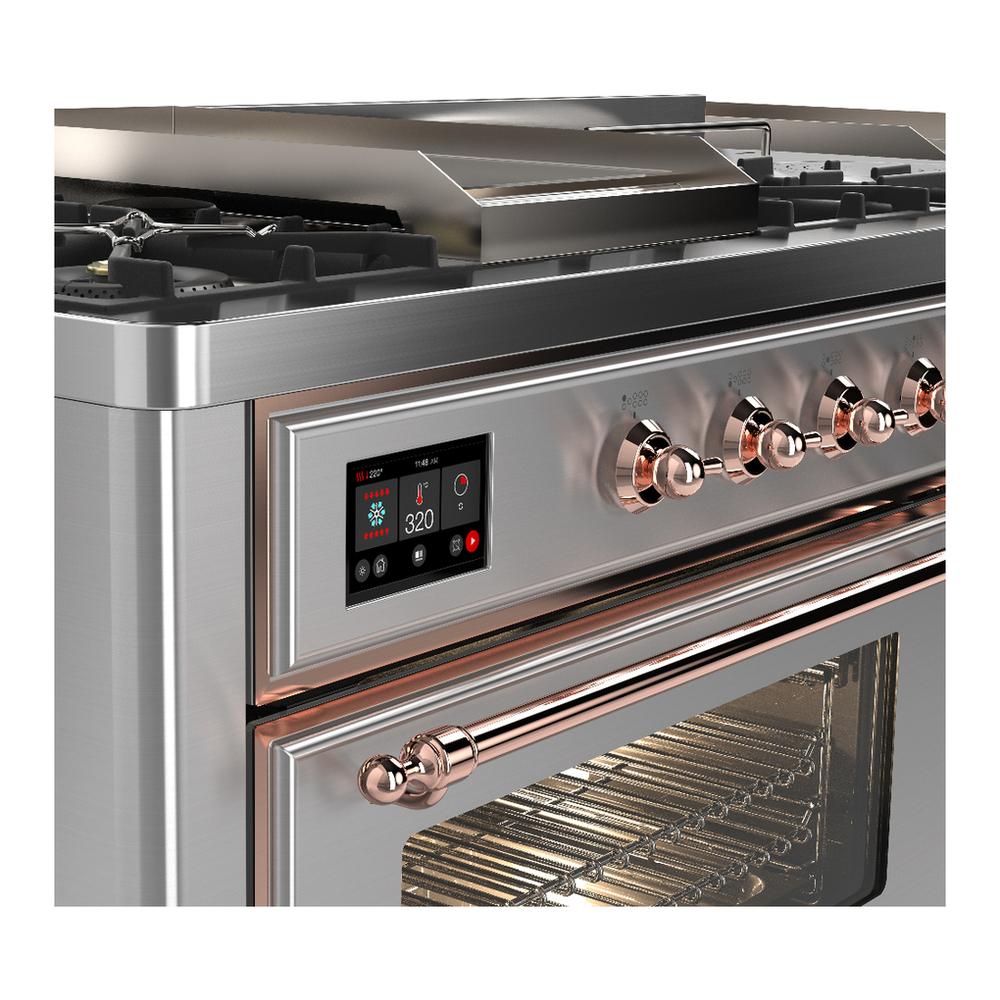 Ilve UM60FSNR3SSPLP Ilve Um60Fsnr3Ssplp Majestic Iii 60 Inch Dual Fuel Range With 7 Burners, Griddle And French Top, Dual Function Burner With Up To 25,000 Btu (Liquid Propane, Triple Glass Door, Stainless Steel, Copper)