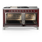 Ilve UM60FSQNR3BUCLP Ilve Um60Fsqnr3Buclp Majestic Iii 60 Inch Dual Fuel Range With 7 Burners, Griddle And French Top, Dual Function Burner With Up To 25,000 Btu (Liquid Propane, Solid Door, Burgundy, Chrome)