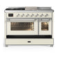 Ilve UM48FSNR3AWCLP Ilve Um48Fsnr3Awclp Majestic Iii 48 Inch Dual Fuel Range With 5 Black Brass Burners, Griddle And French Top, Dual Function Burner Up To 25,000 Btu (Liquid Propane, Triple Glass Door, Antique White, Chrome)