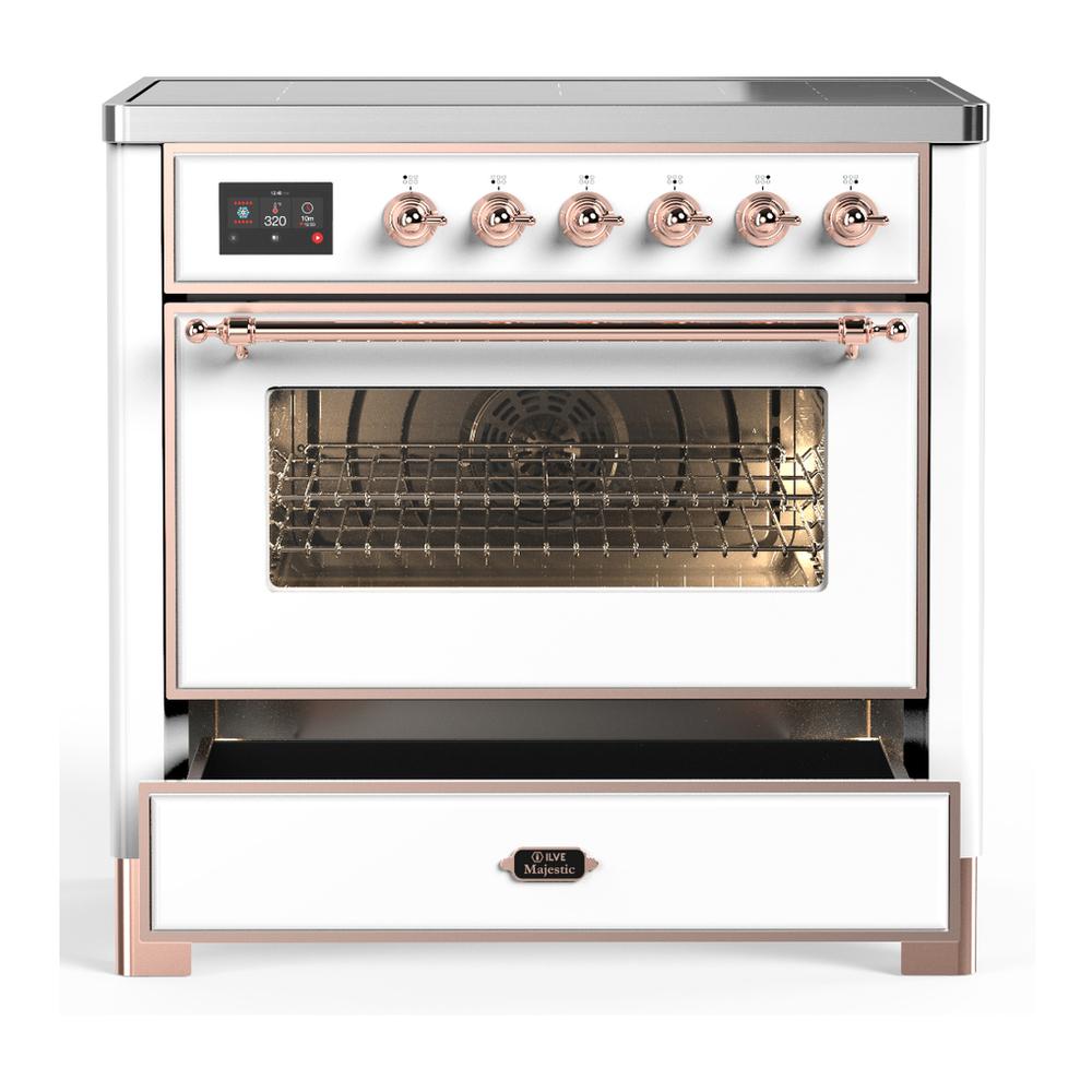 Ilve UMIB36NR3WHP Ilve Umib36Nr3Whp Majestic Iii 36 Inch Induction Range With 6 Elements, 3.5 Cu. Ft. Total Oven Capacity (Triple Glass Door, White, Copper)