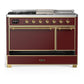 Ilve UM48FSQNR3BUGLP Ilve Um48Fsqnr3Buglp Majestic Iii 48 Inch Dual Fuel Range With 5 Black Brass Burners, Griddle And French Top, Dual Function Burner Up To 25,000 Btu (Liquid Propane, Solid Door, Burgundy, Brass)