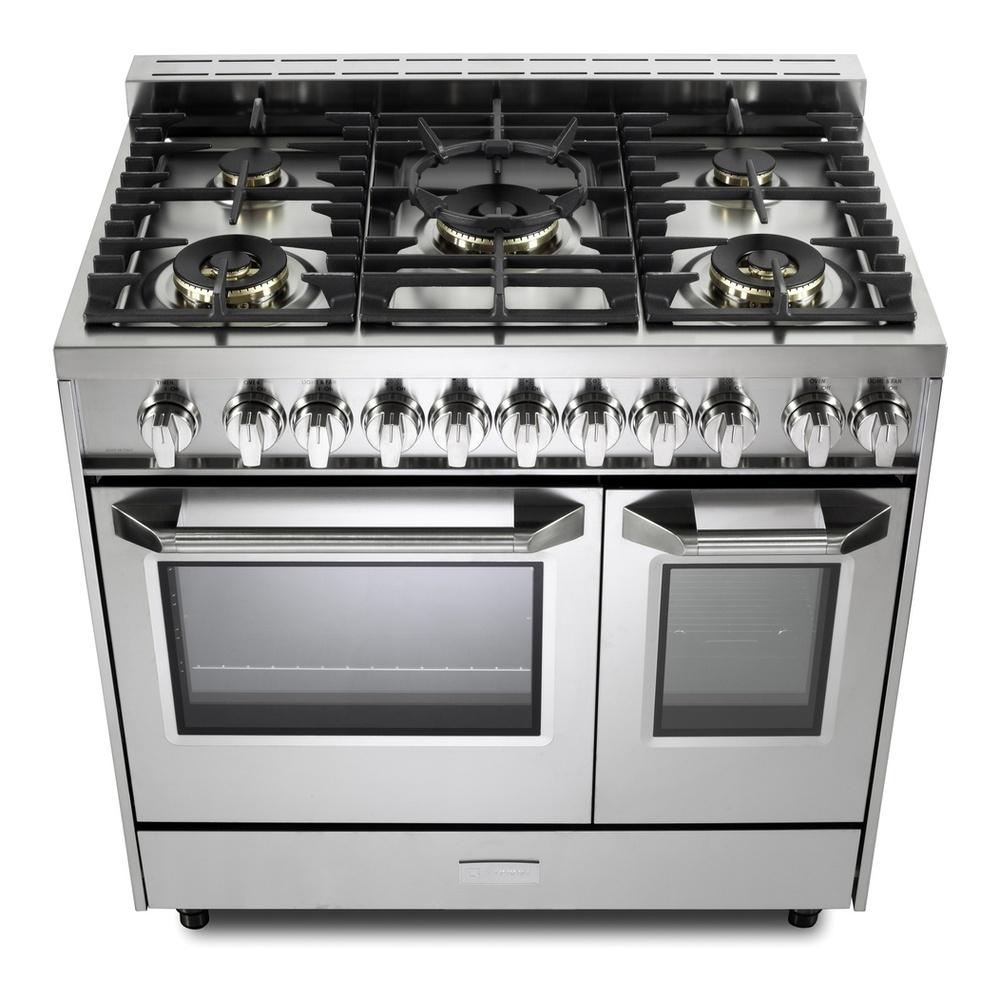 Verona VUFSGG365DSS Verona Vufsgg365Dss 36 Inch Ultima Collection Double Oven Gas Range With 5 Brass Burners, 4.1 Cu. Ft. Oven Total Capacity In Stainless Steel