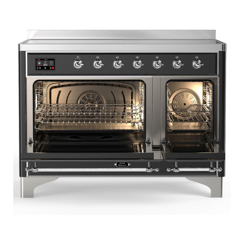 Ilve UMIB48QNR3MGC Ilve Umib48Qnr3Mgc Majestic Iii 48 Inch Induction Range With 6 Elements, 5.02 Cu. Ft. Total Oven Capacity (Solid Door, Graphite Matte, Chrome)