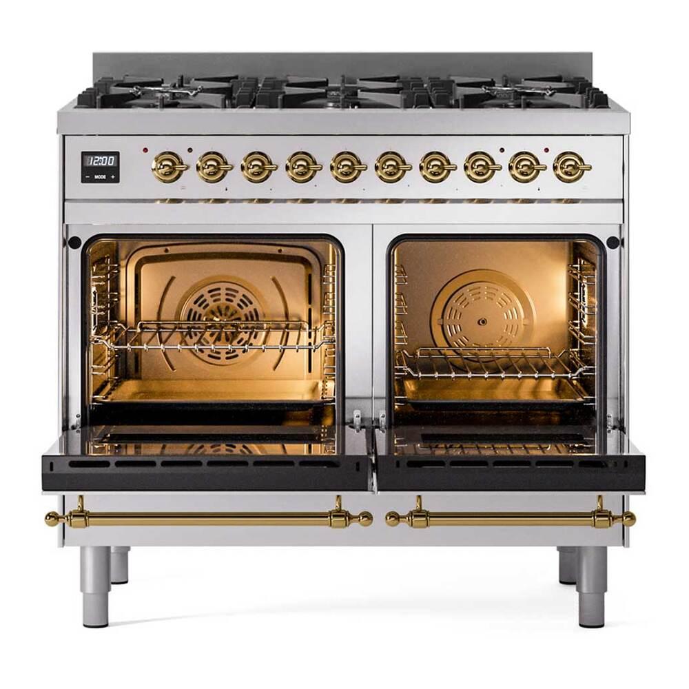 Ilve UPD406NMPSSG Ilve Upd406Nmpssg Nostalgie Ii 40 Inch Dual Fuel Range With 6 Total Black Brass Burners (Limited Edition) (Natural Gas, Stainless Steel)
