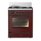 Ilve UM30NR3BUB Ilve Um30Nr3Bub Majestic Iii 30 Inch Dual Fuel Range With 5 Black Brass Burners, Dual Function Burner Up To 25,000 Btu (Natural Gas, Triple Glass Door, Burgundy, Burnished)