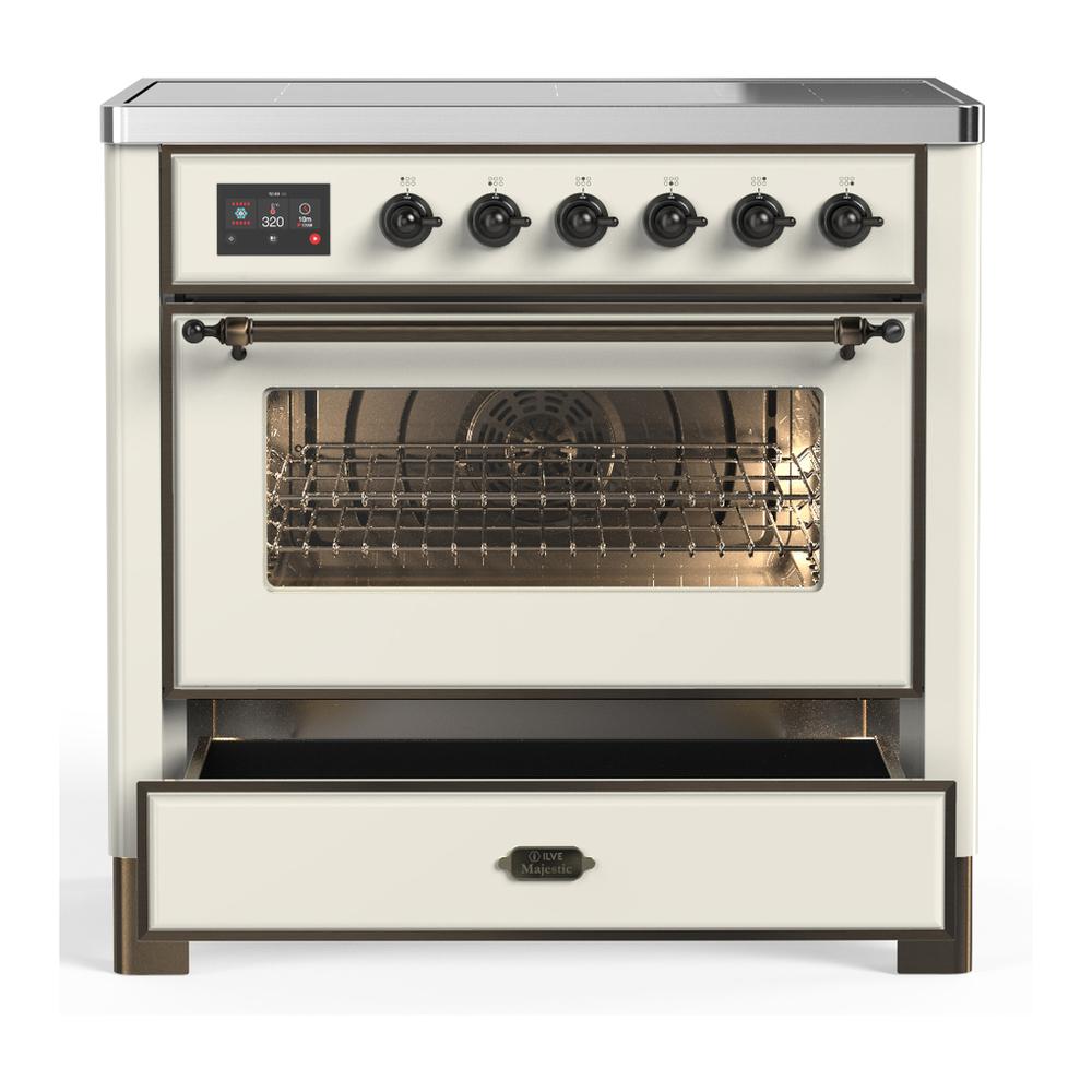 Ilve UMIB36NR3AWB Ilve Umib36Nr3Awb Majestic Iii 36 Inch Induction Range With 6 Elements, 3.5 Cu. Ft. Total Oven Capacity (Triple Glass Door, Antique White, Burnished)