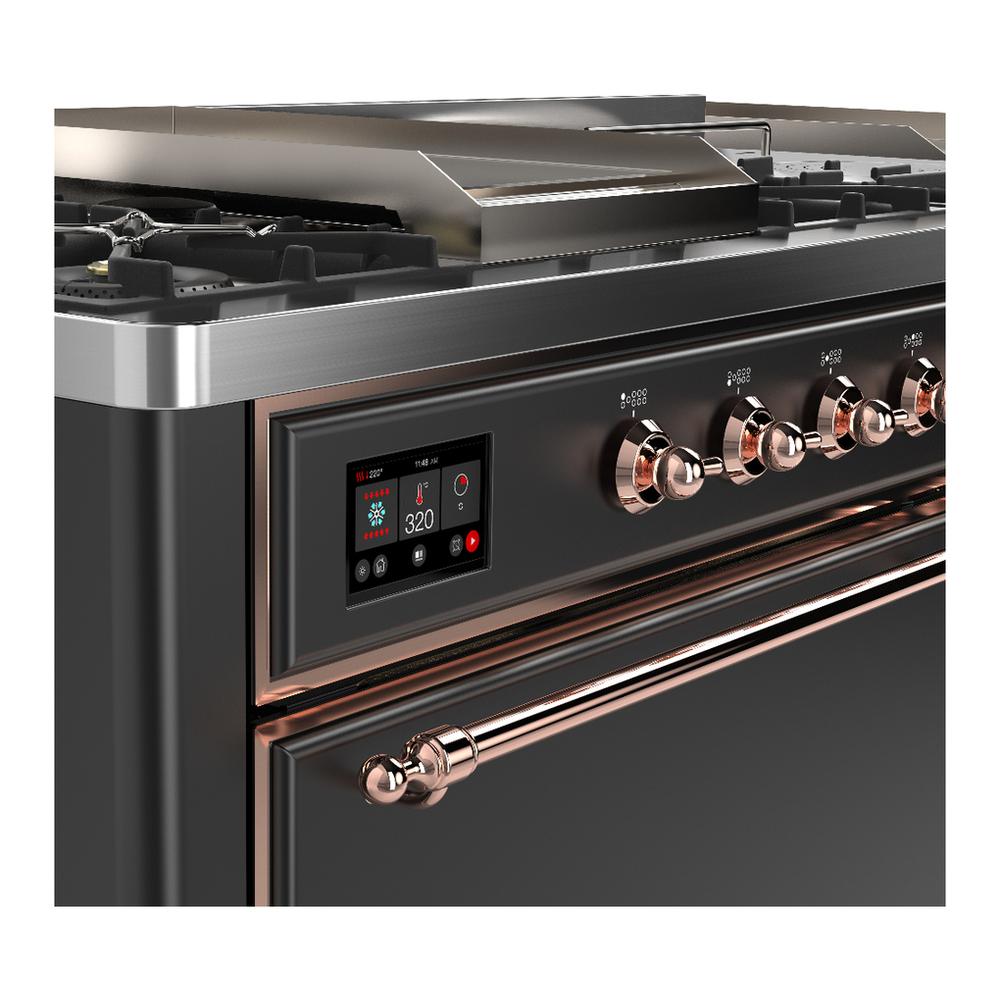 Ilve UM60FSQNR3MGP Ilve Um60Fsqnr3Mgp Majestic Iii 60 Inch Dual Fuel Range With 7 Burners, Griddle And French Top, Dual Function Burner With Up To 25,000 Btu (Natural Gas, Solid Door, Graphite Matte, Copper)