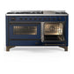 Ilve UM60FNR3MBB Ilve Um60Fnr3Mbb Majestic Iii 60 Inch Dual Fuel Range With 9 Burners And Griddle, Dual Function Burner Up To 25,000 Btu (Natural Gas, Triple Glass Door, Midnight Blue, Burnished)
