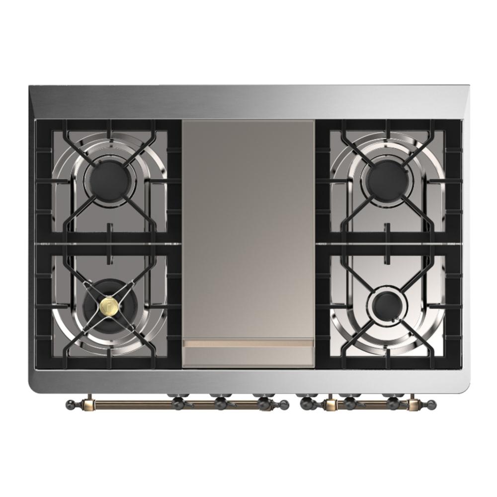 Ilve UMD40FNR3BGB Ilve Umd40Fnr3Bgb Majestic Iii 40 Inch Dual Fuel Range With 6 Burners And Griddle, Dual Function Burner Up To 25,000 Btu (Natural Gas, Triple Glass Door, Blue Grey, Burnished)