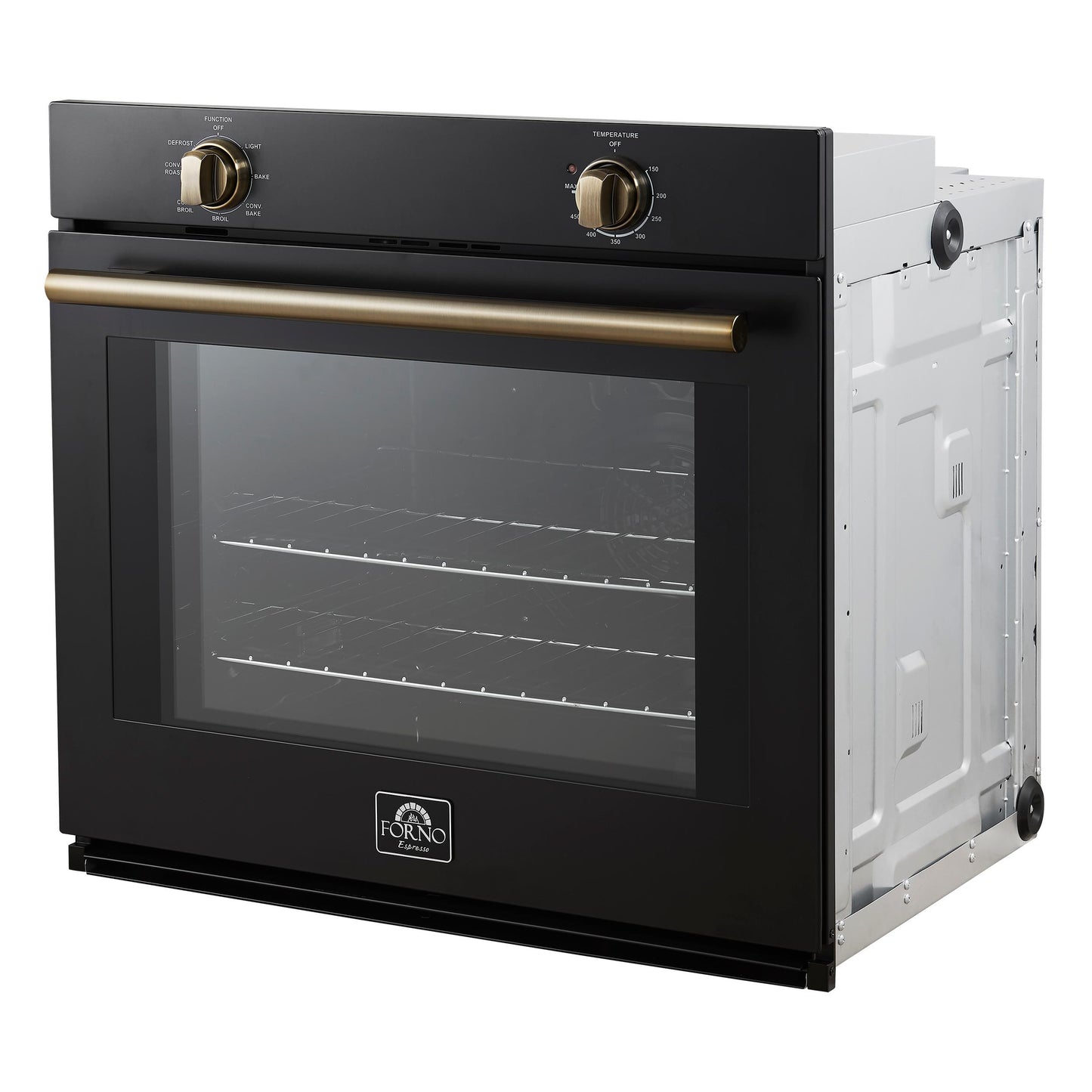 Forno FBOEL137030BLK Forno Vomero 30-Inch Wall Oven, Black, 5 Cu.Ft Capacity, 3550 Watts Convection, Mechanical Controls, Manuel Steam Clean