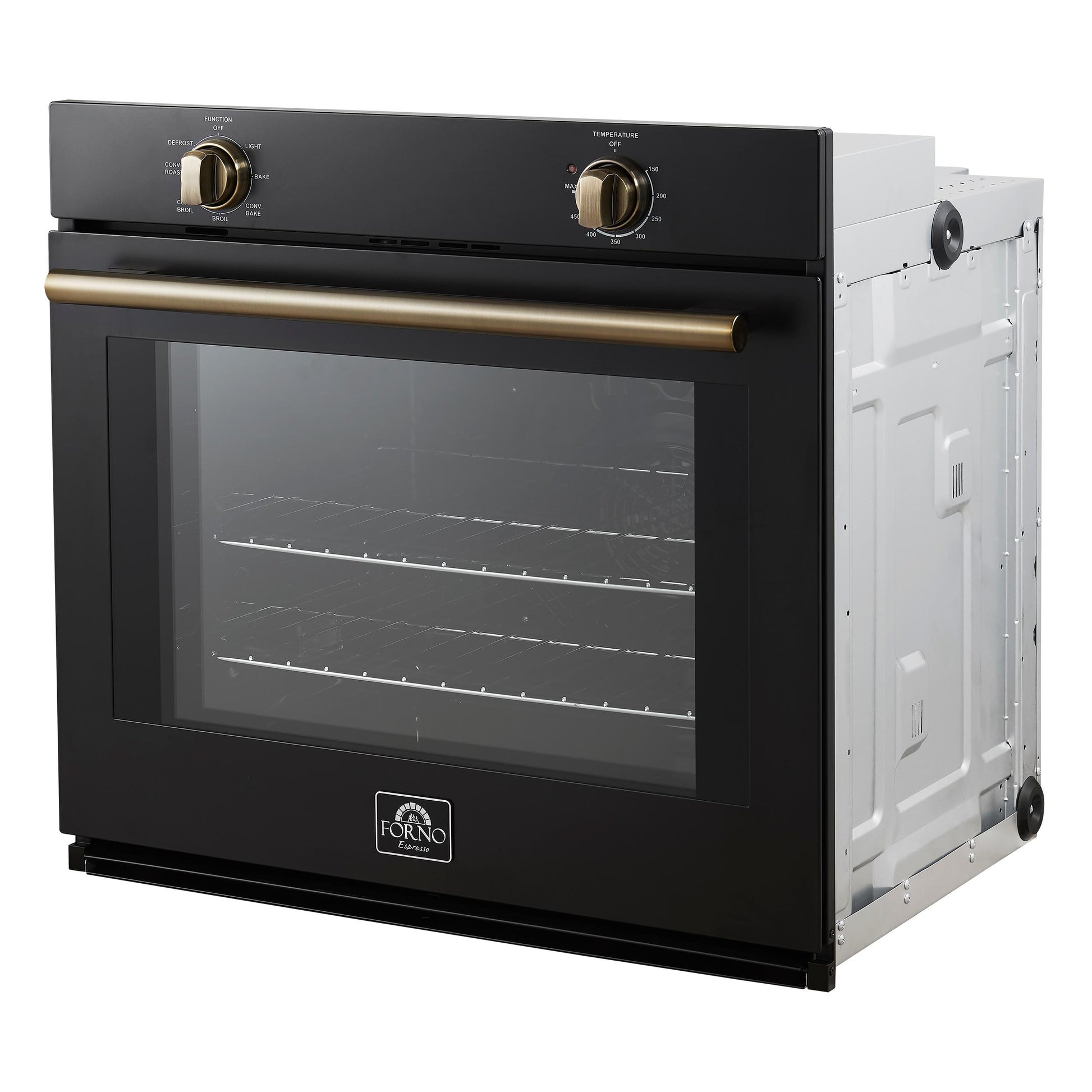 Forno FBOEL137030BLK Forno Vomero 30-Inch Wall Oven, Black, 5 Cu.Ft Capacity, 3550 Watts Convection, Mechanical Controls, Manuel Steam Clean