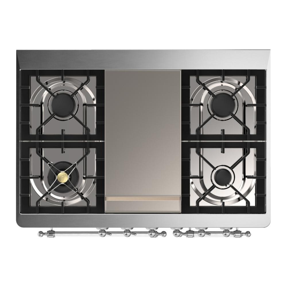 Ilve UMD40FQNR3WHC Ilve Umd40Fqnr3Whc Majestic Iii 40 Inch Dual Fuel Range With 6 Burners And Griddle, Dual Function Burner Up To 25,000 Btu (Natural Gas, Solid Door, White, Chrome)