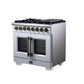 Forno FFSGS638736WHT Forno Capriasca 36 Inch Freestanding French Door Dual Fuel Range In White With Antique Brass Accessories, 6 Burners, True Convection Oven