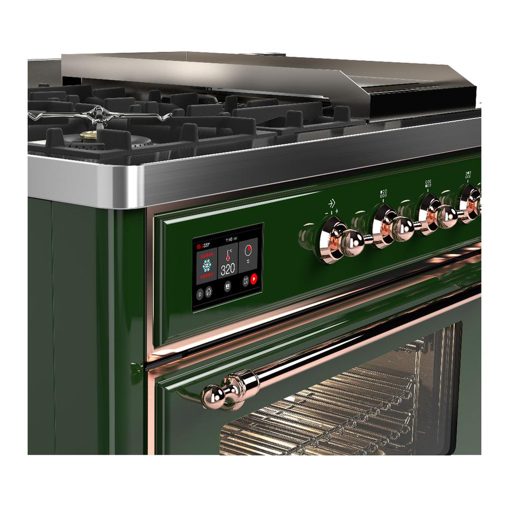 Ilve UM48FSNR3EGP Ilve Um48Fsnr3Egp Majestic Iii 48 Inch Dual Fuel Range With 5 Black Brass Burners, Griddle And French Top, Dual Function Burner Up To 25,000 Btu (Natural Gas, Triple Glass Door, Emerald Green, Copper)