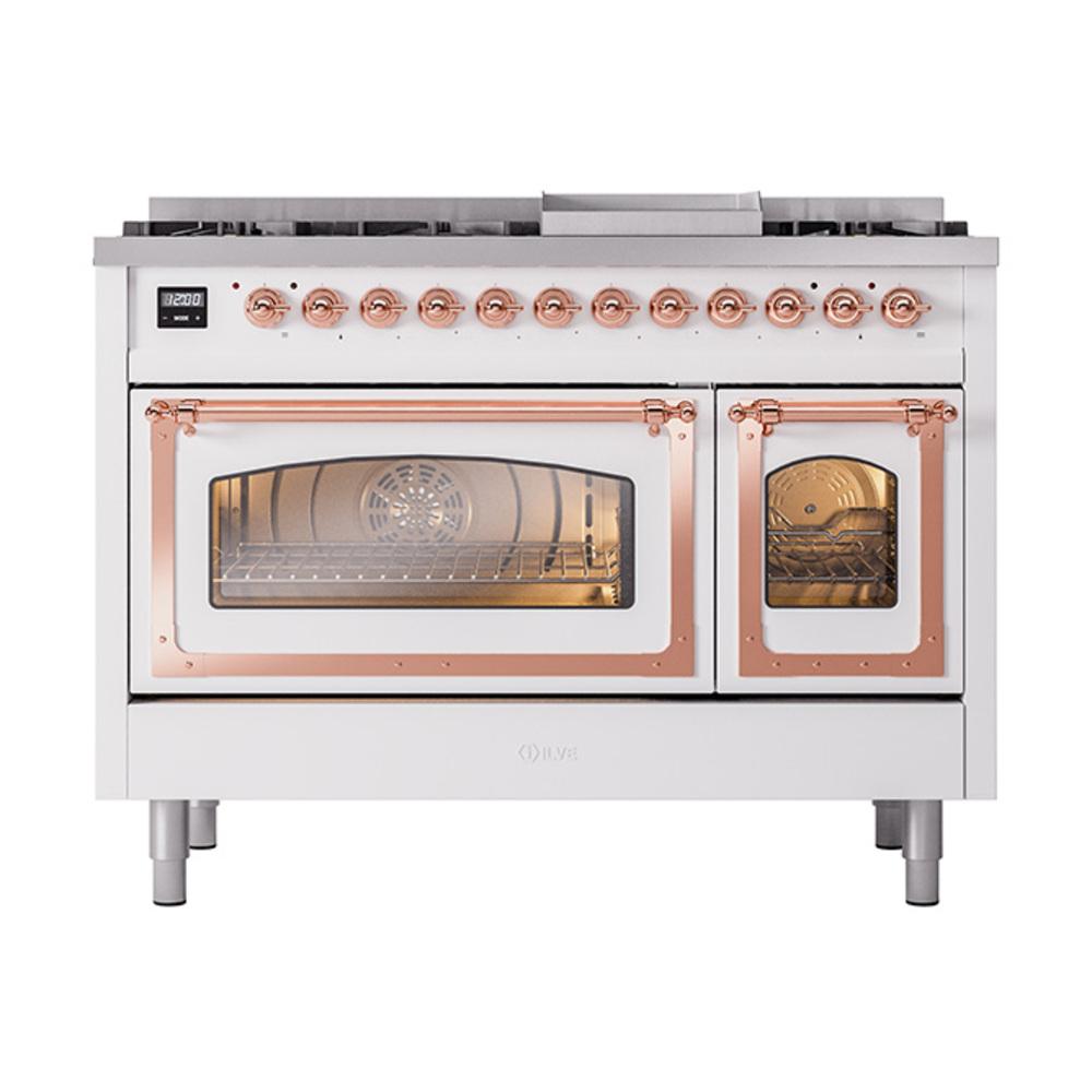 Ilve UN48FNMPRAP Ilve Un48Fnmprap Nostalgie Ii Noblesse 48" Dual Fuel Range (8 Sealed Burners + Griddle, Natural Gas, Triple Glass Door, Ral, Copper)