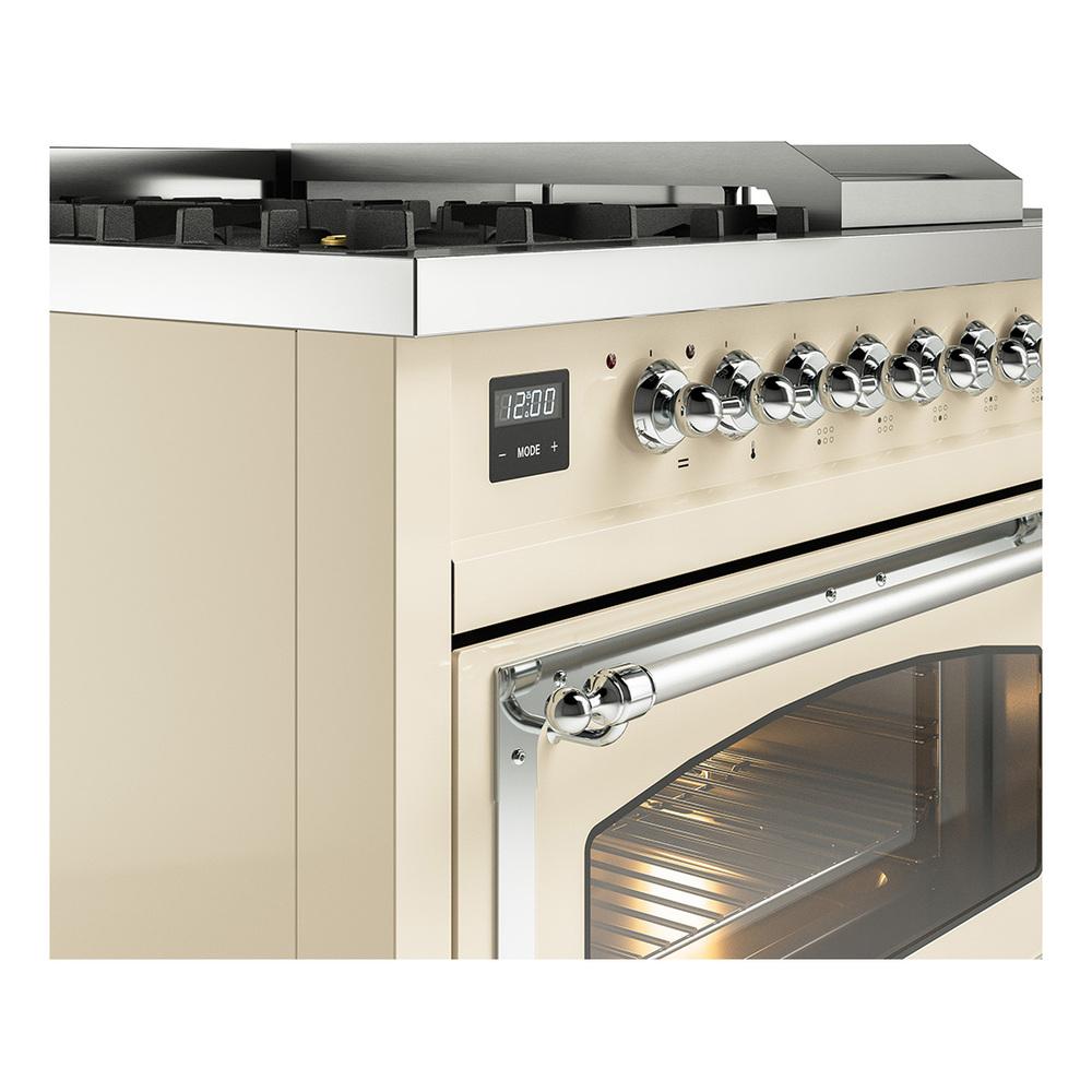 Ilve UN48FSNMPAWCLP Ilve Un48Fsnmpawclp Nostalgie Ii Noblesse 48" Dual Fuel Range (5 Sealed Burners + Griddle + French Top, Liquid Propane, Triple Glass Door, Antique White, Chrome)