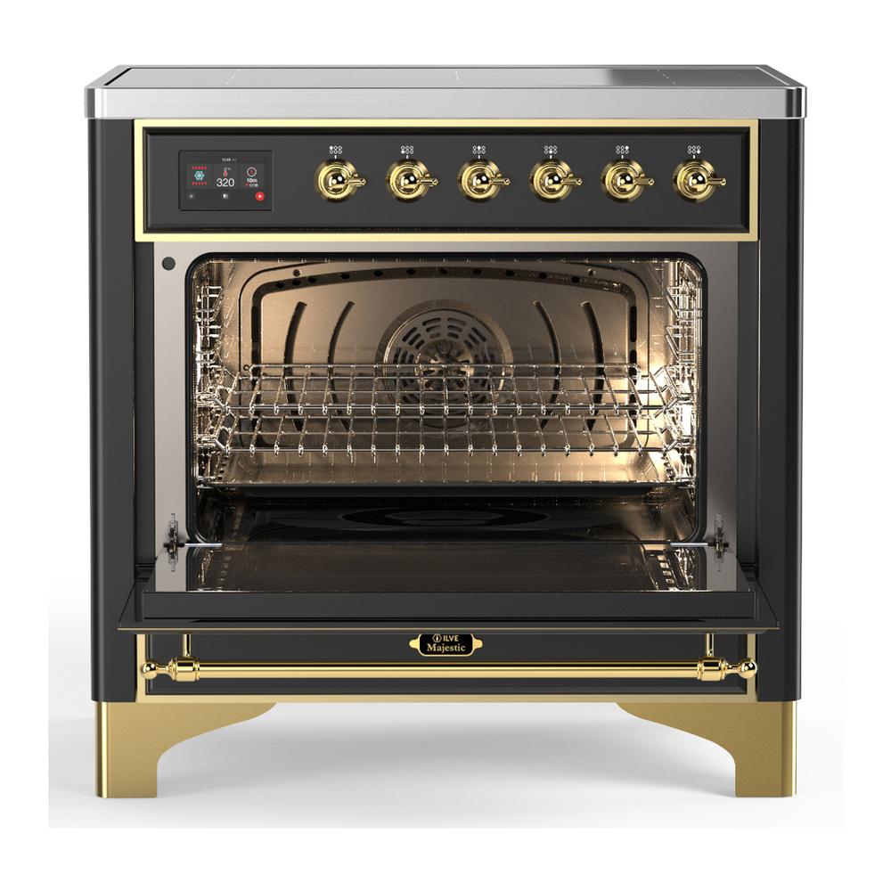 Ilve UMIB36NR3MGG Ilve Umib36Nr3Mgg Majestic Iii 36 Inch Induction Range With 6 Elements, 3.5 Cu. Ft. Total Oven Capacity (Triple Glass Door, Graphite Matte, Brass)