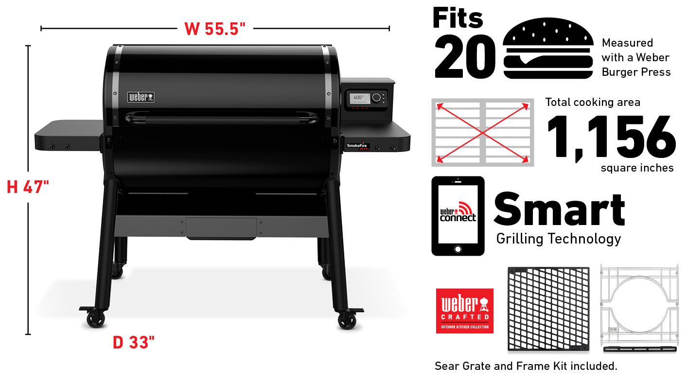 Weber 23722001 Smokefire Sear+ Elx6 Wood Fired Pellet Grill - Black