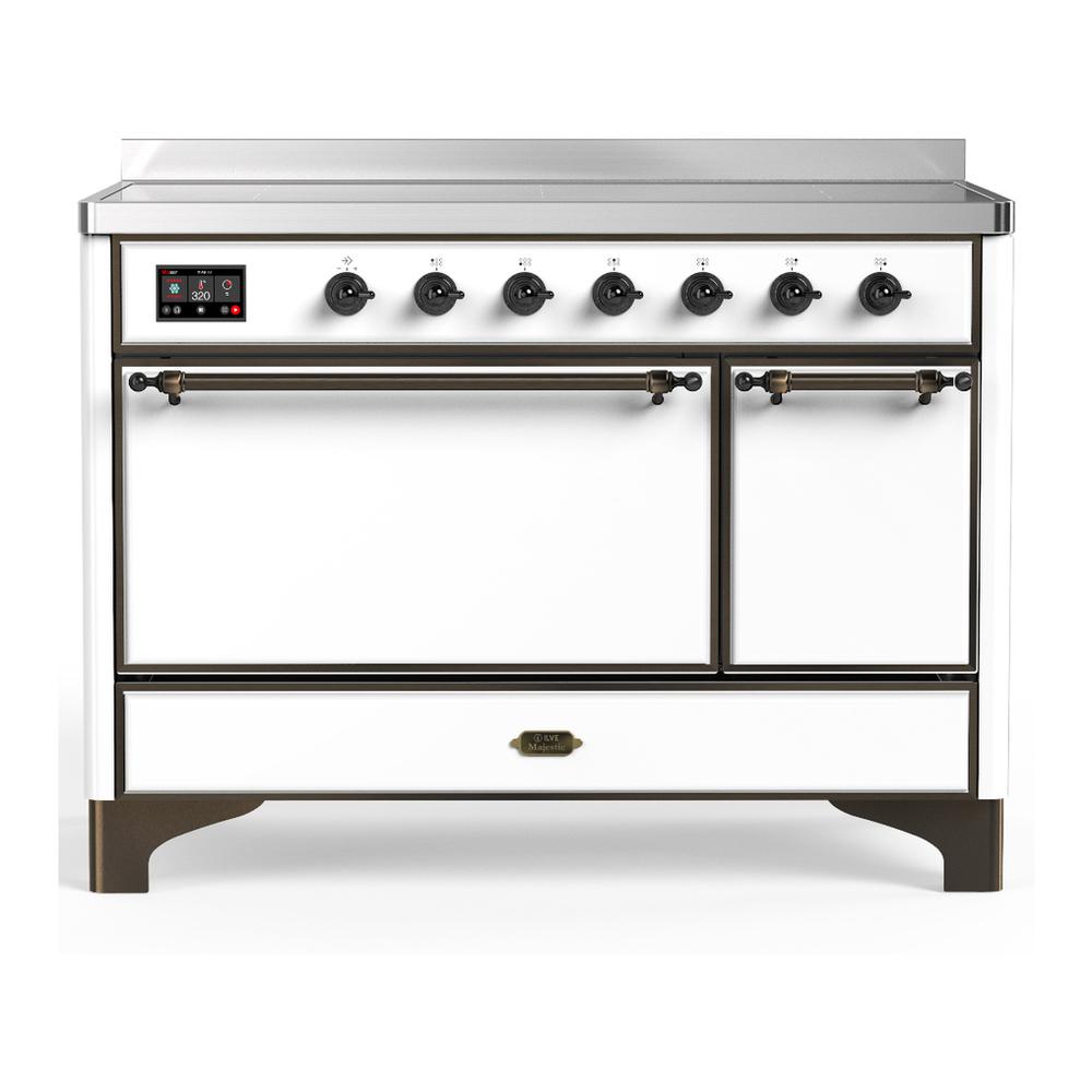 Ilve UMIB48QNR3WHB Ilve Umib48Qnr3Whb Majestic Iii 48 Inch Induction Range With 6 Elements, 5.02 Cu. Ft. Total Oven Capacity (Solid Door, White, Burnished)