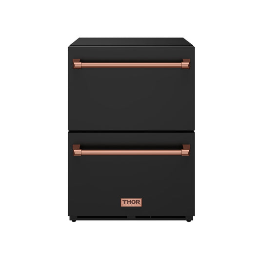 Thor Kitchen RF24UBRSG 24 Inch Undercounter Built-In Or Freestanding Drawer Refrigerator - Black/Rose Gold Gordon Ramsay Series