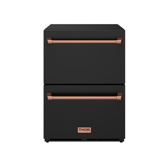 Thor Kitchen RF24UBRSG 24 Inch Undercounter Built-In Or Freestanding Drawer Refrigerator - Black/Rose Gold Gordon Ramsay Series