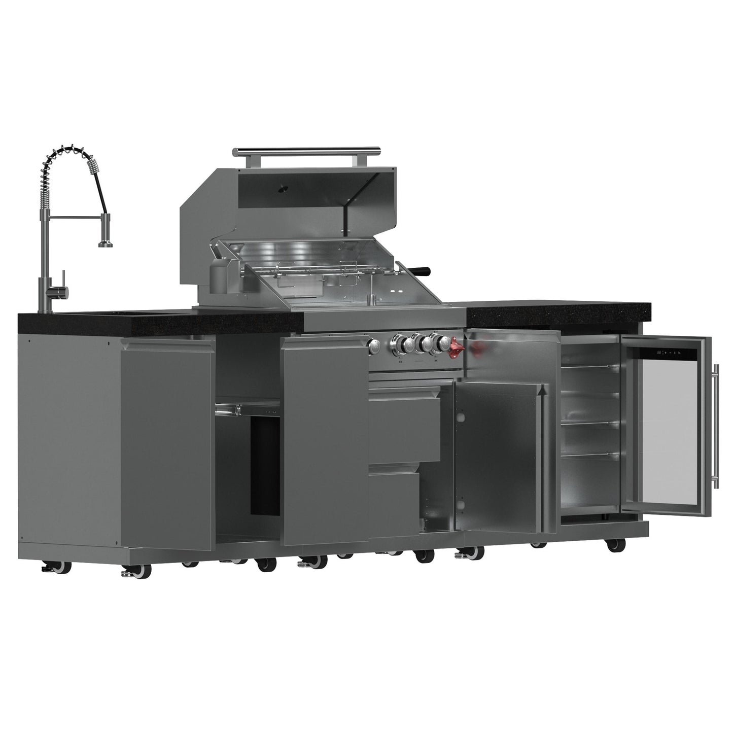 Forno FODKT2506BLK Forno Bulnes 30-Inch Bbq, 60,000 Btu, 3 Burners With Sear & Rotisserie Infrared Burners, Stainless Steel Outdoor Kitchen With 1.8 Cu.Ft. Beverage Center & Black Granite Countertops