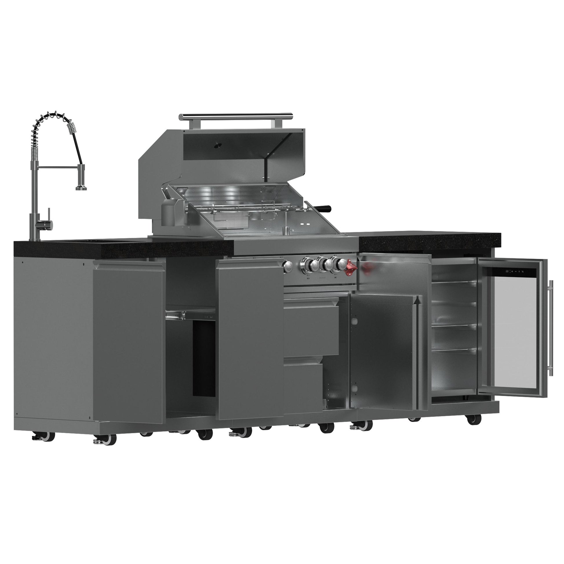Forno FODKT2506BLK Forno Bulnes 30-Inch Bbq, 60,000 Btu, 3 Burners With Sear & Rotisserie Infrared Burners, Stainless Steel Outdoor Kitchen With 1.8 Cu.Ft. Beverage Center & Black Granite Countertops
