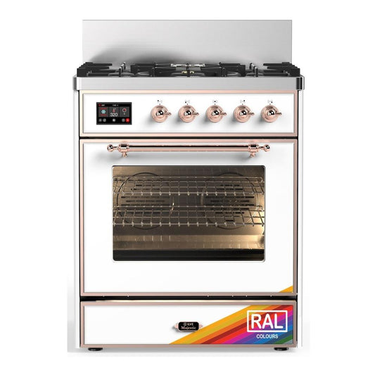 Ilve UM30NR3RAPLP Ilve Um30Nr3Raplp Majestic Iii 30 Inch Dual Fuel Range With 5 Black Brass Burners, Dual Function Burner Up To 25,000 Btu (Liquid Propane, Triple Glass Door, Ral, Copper)