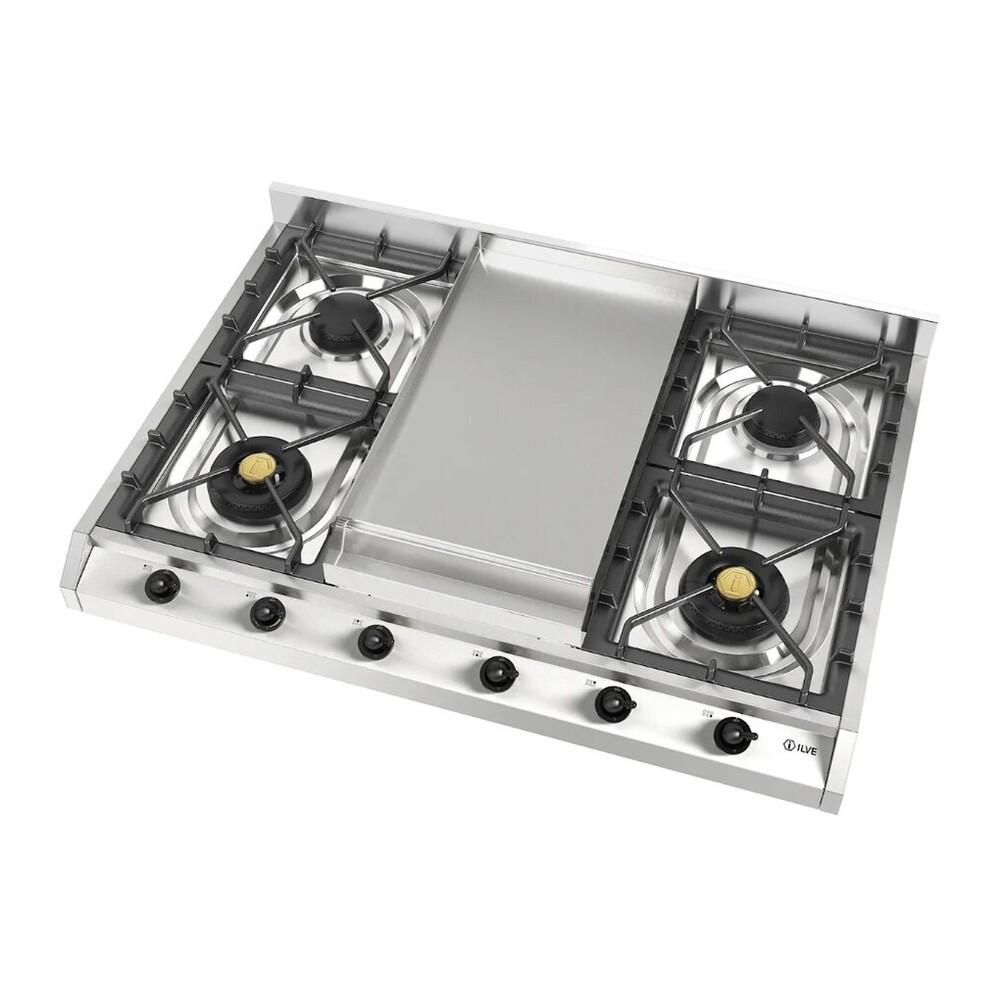 Ilve UHCP965FNSSBLP Ilve Uhcp965Fnssblp Nostalgie Ii 36 Inch Gas Cooktop With Griddle, In Stainless Steel (Liquid Propane, Burnished)